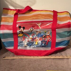 Disney Multicolor Striped Tote with Characters, mesh beach bag, nwt.